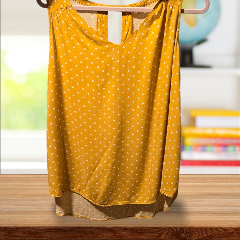 Old Navy Yellow and White Polka dot shirt
